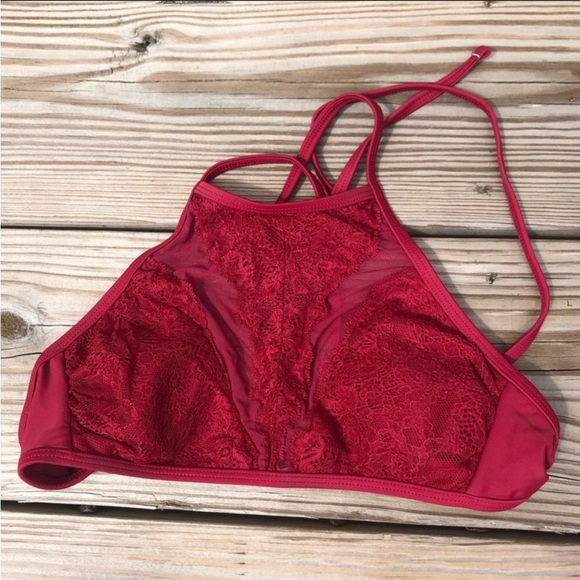 Target Xhilaration red lacy mesh padded small high neck bikini top - Picture 3 of 11